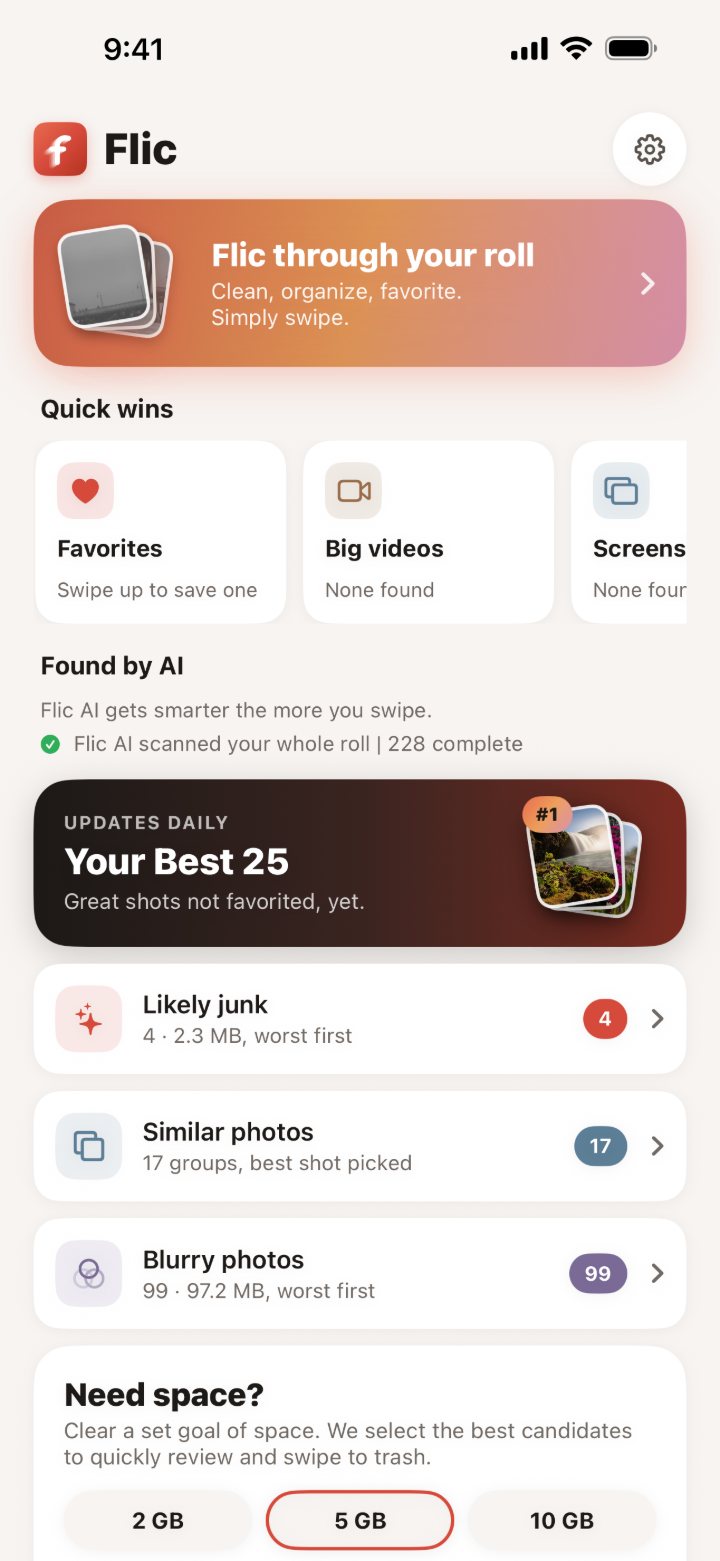 The Flic home screen